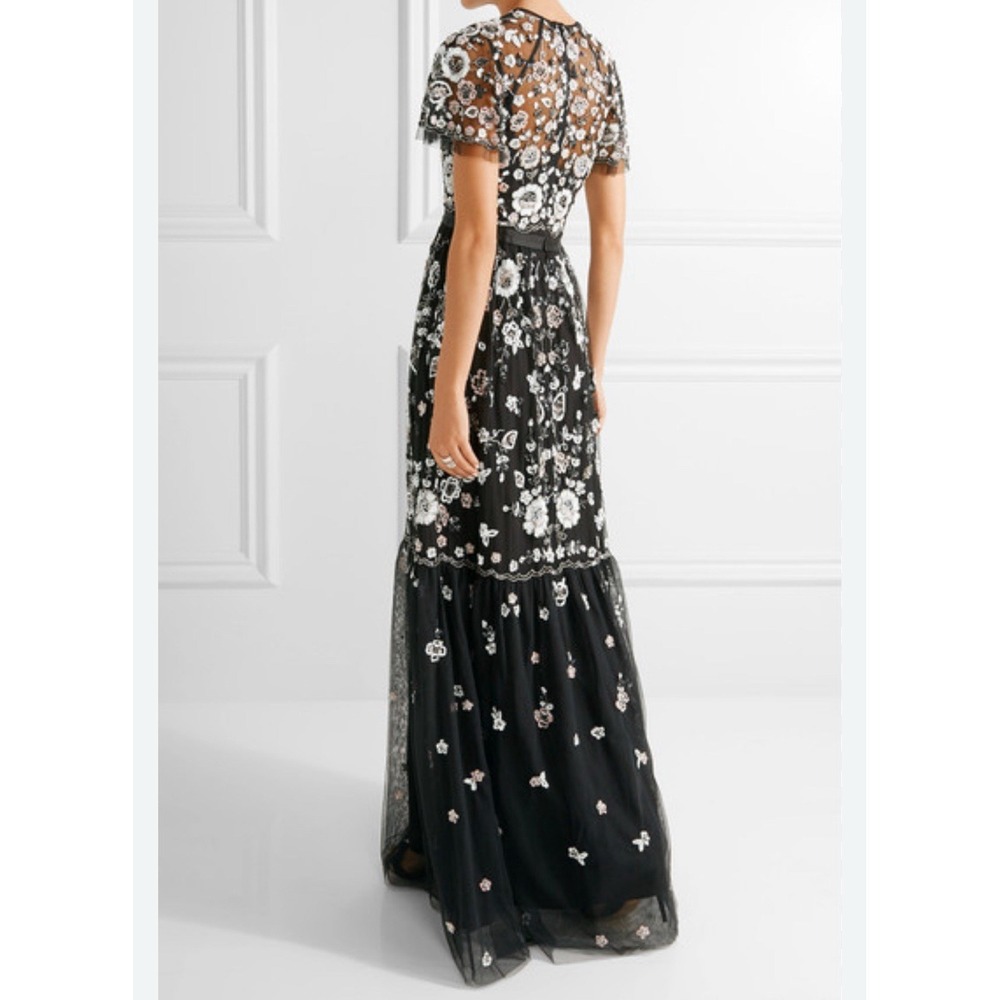 Needle & Thread Black and White Floral Embroidered Maxi Dress
